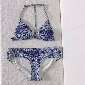 La Vie En Rose Aqua Blue & White Floral Bikini Swimsuit M